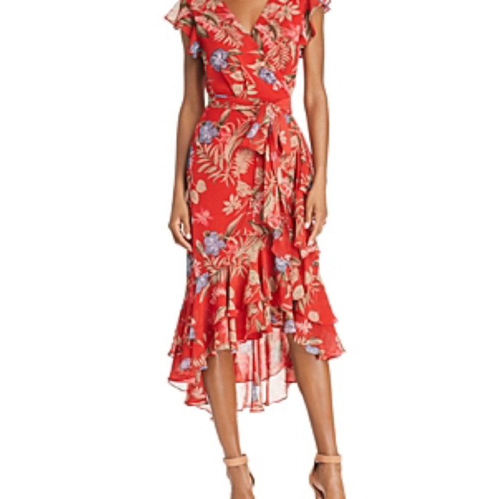 Floral Red Wrap Dress